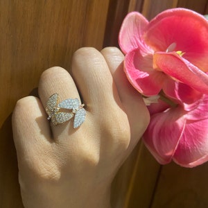 Butterfly Diamond Ring In 14K Solid Gold, Dual Color Ring With Natural Diamonds, Gift for Women image 5