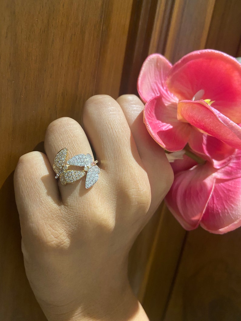 Butterfly Diamond Ring In 14K Solid Gold, Dual Color Ring With Natural Diamonds, Gift for Women image 5