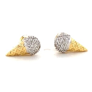 Kinder Kegel Eis Diamant Ohrstecker, 14 Karat solid Gold, natürliche Diamanten, Sommer Schmuck, Geschenk für Kleinkinder / Mädchen / Kinder