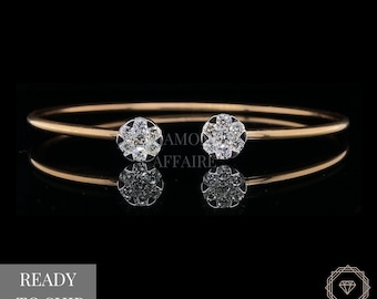 Diamond Flower Bracelet In 18kt Solid Gold, Illusion Setting With Natural Diamonds, Gift for Women