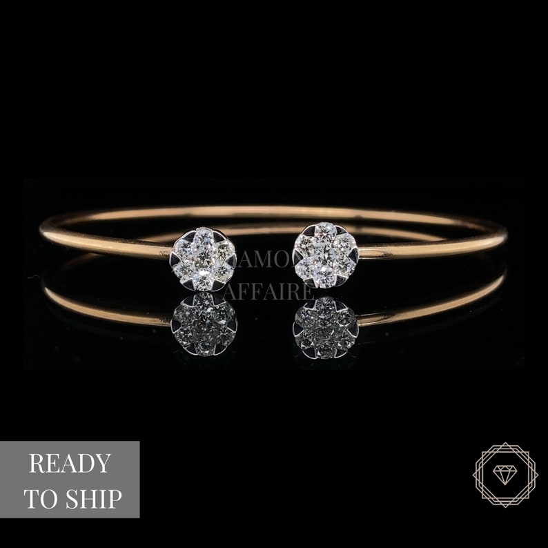 Diamond Flower Bracelet In 18kt Solid Gold, Illusion Setting With Natural Diamonds, Gift for Women