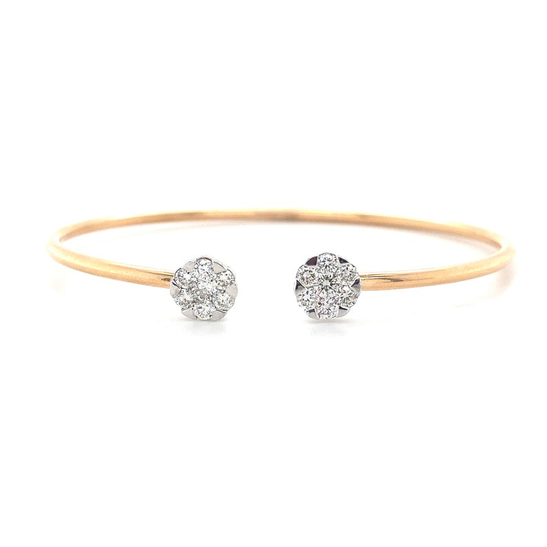 Diamond Flower Bracelet In 18kt Solid Gold, Illusion Setting With Natural Diamonds, Gift for Women