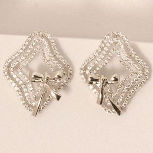 Bow Diamond Stud Earrings, 14k Solid Gold, Natural Diamonds, Halo Layered Earrings, Statement Cocktail Earrings, Ribbon Inspired Jewelry