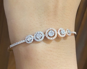 Circle Diamond Bracelet, Natural Diamonds, 14k Solid Gold, Gift for her, Dual Tone