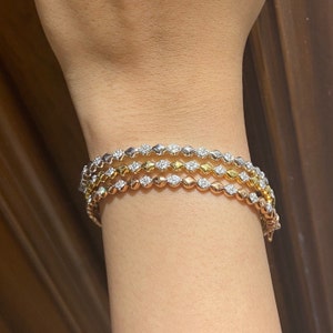 Bubble Drop design bangle bracelet, 14k Solid Gold, Natural Diamonds, Gift for her image 5