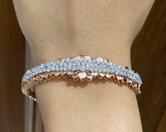 14k Solid Gold Diamond Bangle Bracelet, Cluster Setting, Natural Diamonds, Gift for her