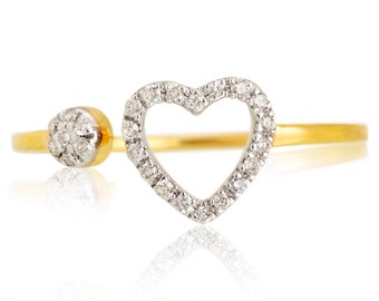 Heart Diamonds Ring, 14k Solid Gold, Natural Diamonds, proposal Gift for her