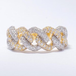 Miami Cuban Diamond Ring, 14K Solid Gold, Eternity Band, Iced Out With Handset Natural Diamonds,  Women's Day Gift