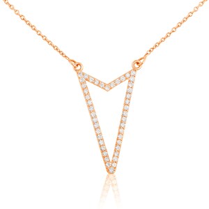 Driehoek diamanten halsketting, 14k Solid Gold Diamond Arrow ketting, natuurlijke diamanten, gelaagdheid solide, cadeau voor haar afbeelding 3