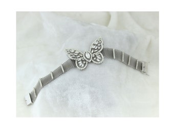 Butterfly Diamond Bracelet/Marquise,Baguette and Round Diamonds/14k Solid Gold/Italian Mesh chain/Natural Diamonds/Gift for her