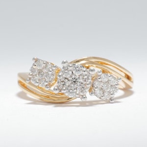 Trinity Cluster Natural Diamond Ring: 14K Solid Gold Illusion Wedding Band Jewellery, Certified Jewelry