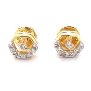 Kids Hexagonal Diamond Stud Earrings, 14k Solid Gold, Natural Diamonds, Geometric Jewelry, Gift for toddlers/girls/kids