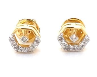 Aretes de diamantes hexagonales para niños, oro macizo de 14 k, diamantes naturales, joyería geométrica, regalo para bebés, niñas y niños.