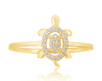 Turtle Diamond Ring, 14K Solid Gold, Natural Diamonds, Gift for her, Everyday Jewelry