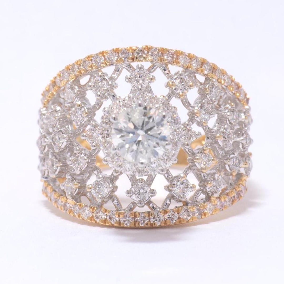 Solitaire Broad Diamond Ring, 14k Solid Gold, Two Toned Ring, Natural ...