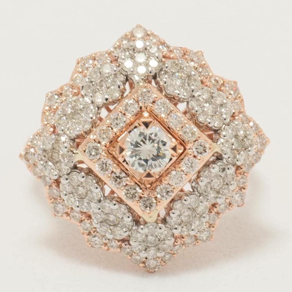 Anello Halo con diamanti a grappolo floreale, oro massiccio 14k, diamanti naturali, anello da cocktail con montatura Halo, anello importante da sposa, regalo per lei