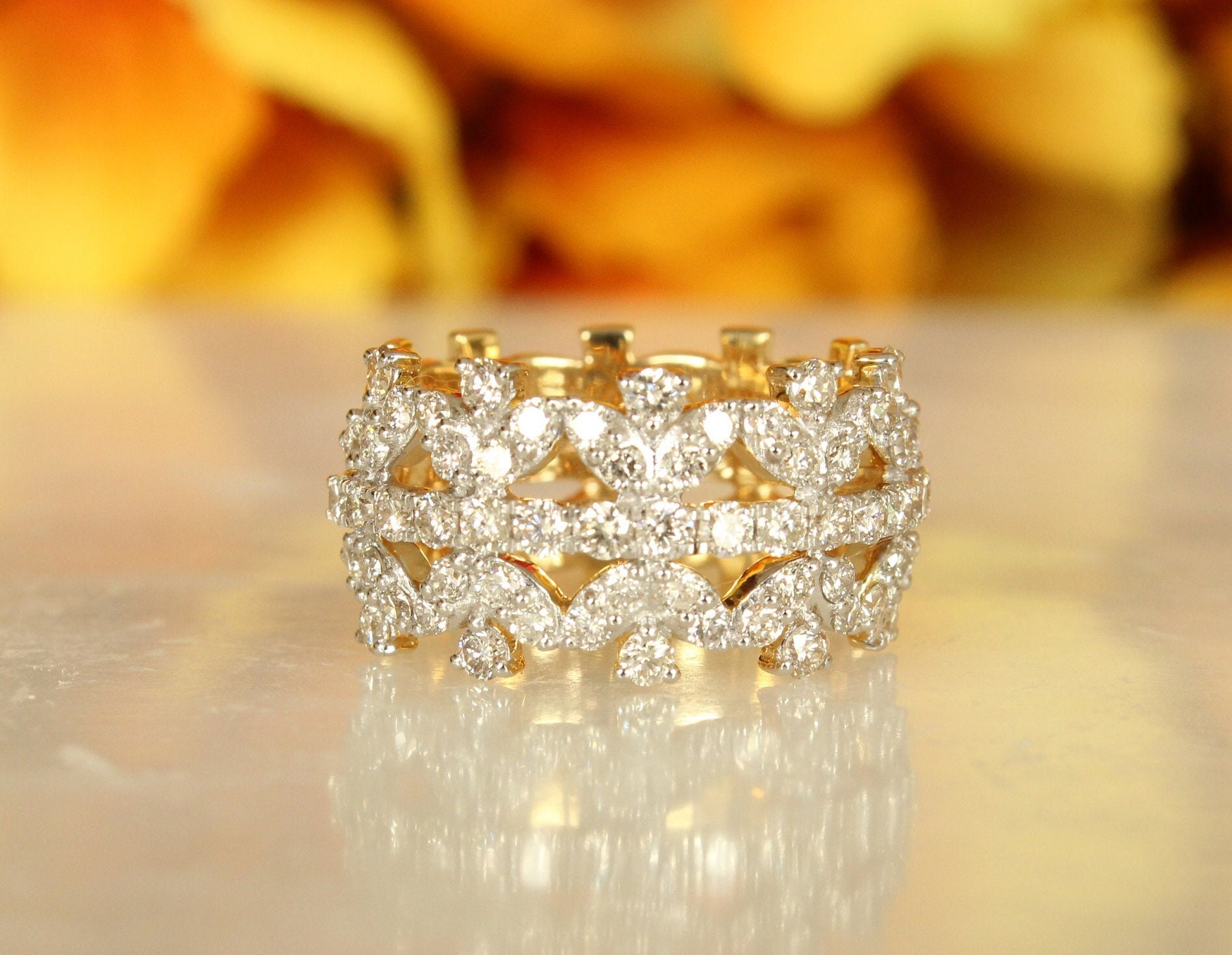 BUCCELLATI Eternelle Fusi white and yellow gold diamond ring