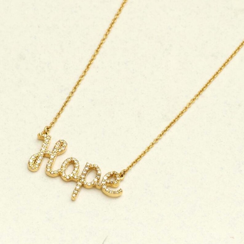 Hope Word Diamond Pendant Necklace, 14k Solid Gold, Natural Diamonds ...