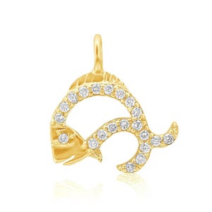 Fish Diamond Charm Pendant, 14k Solid Gold, Natural Diamonds, Animal Jewelry, Dainty Charm Necklace, Gift For Her