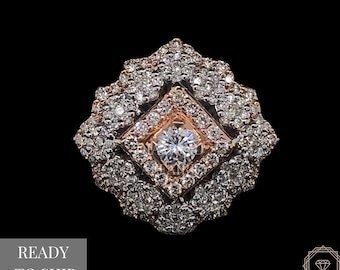 Halo-Diamant-Cluster-Ring aus 14 Karat Massivgold, natürliche Diamanten, Cocktailring, Geschenk für Sie