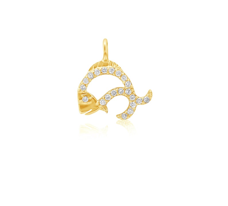 Fish Diamond Charm Pendant, 14k Solid Gold, Natural Diamonds, Gift for her image 1