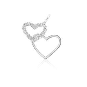 Double Hearts Gold Charm Pendant, Natural Diamonds, 14k Solid Gold, Gift for her, Dainty Charms image 2