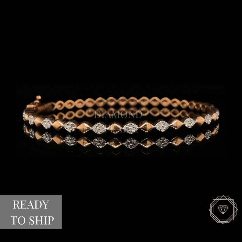 Bubble Drop design bangle bracelet, 14k Solid Gold, Natural Diamonds, Gift for her image 1