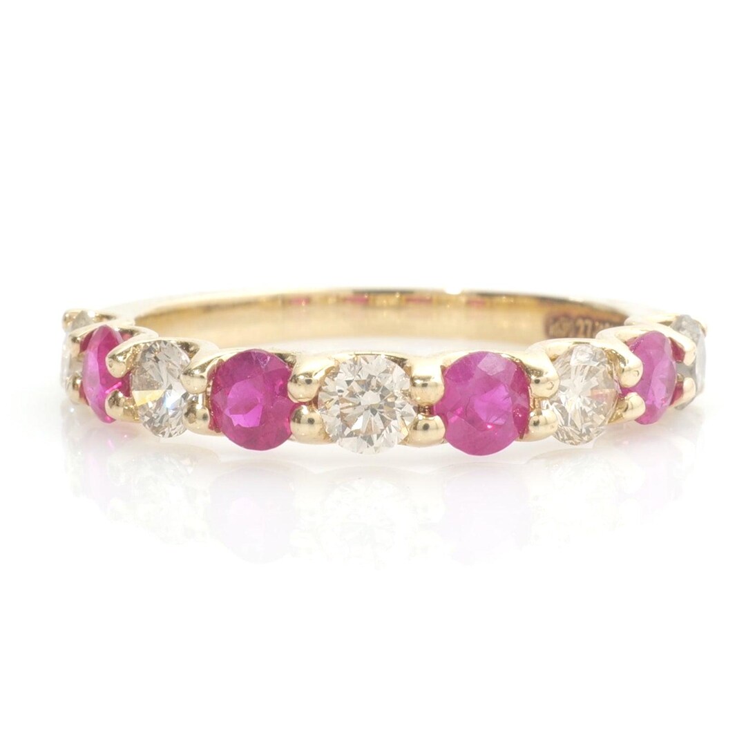 Ruby Diamond Eternity Band: 14k Solid Gold Stackable Ring - Etsy
