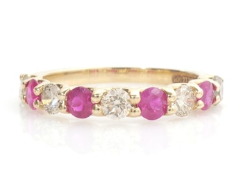 Aliança Eternity de Diamante Rubi: Anel empilhável em ouro maciço 14k