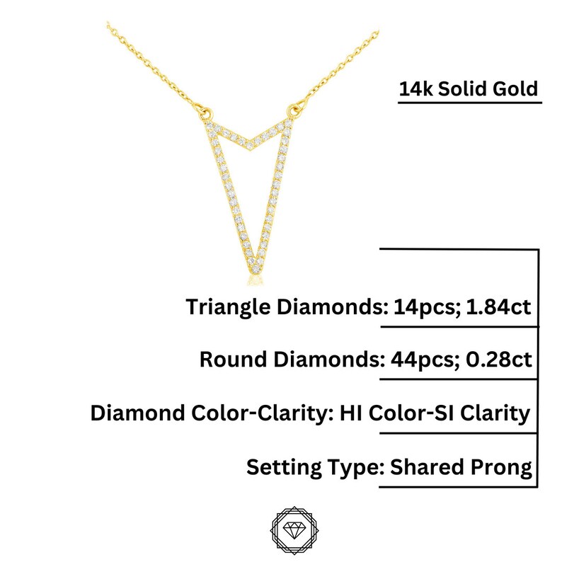 Driehoek diamanten halsketting, 14k Solid Gold Diamond Arrow ketting, natuurlijke diamanten, gelaagdheid solide, cadeau voor haar afbeelding 7