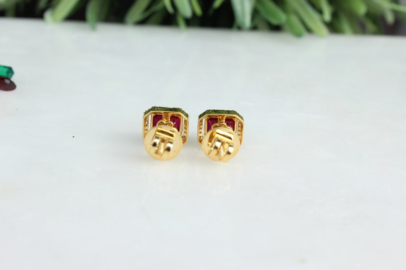 Ruby Diamonds Stud, Birthstone Gemstone Earrings, 14k Solid Gold, Natural Diamonds, Gift For Her image 3