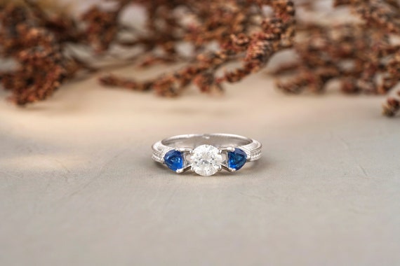 1 Ct Solitaire Diamond Ring With Blue Sapphires Monica s Ring