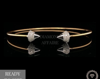 Diamond Bracelet In 18K Solid Gold, Cone Shaped Bracelet With Natural Diamonds, Gift for Women, Dual Tone