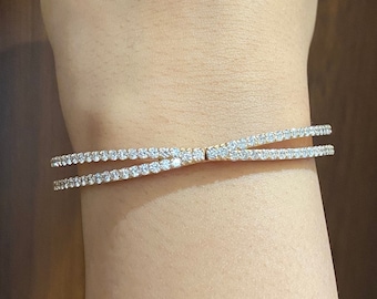 Criss Cross Diamond Bracelet, Half Eternity Bracelet, Natural Diamonds, 14k Solid Gold, Gift for her