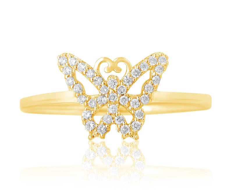 Butterflies Diamond Ring 14k Solid Gold Natural Diamonds Butterfly Ring Everyday Statement Ring for women Valentine Gift for Girls