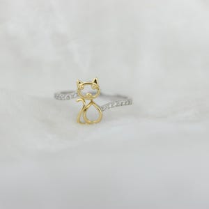 Cat Diamond Ring, Animal Ring, 14k Solid Gold, Natural Diamonds ...