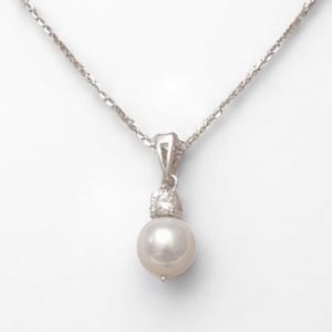 Pearl Diamond Pendant Necklace, 14k Solid Gold,  Natural Diamonds, Gemstones Solitaire Jewelry, Minimalist Stacking Pendant, Bridal Necklace