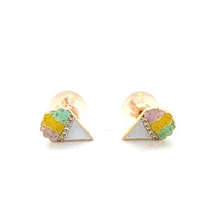 Kinder Kegel Eis Diamant Ohrstecker, 14k solid Gold, natürliche Diamanten, Emaille Sommer Schmuck, Versandfertig, HRD zertifiziert