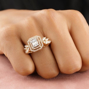 Halo Diamond Ring In 14k Solid Gold, Illusion Setting With Natural Diamonds, Gift for Women image 5