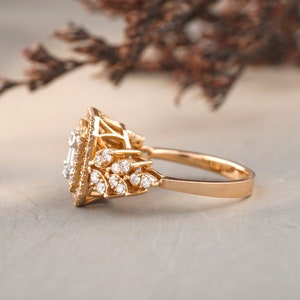 Halo Diamond Ring In 14k Solid Gold, Illusion Setting With Natural Diamonds, Gift for Women image 3