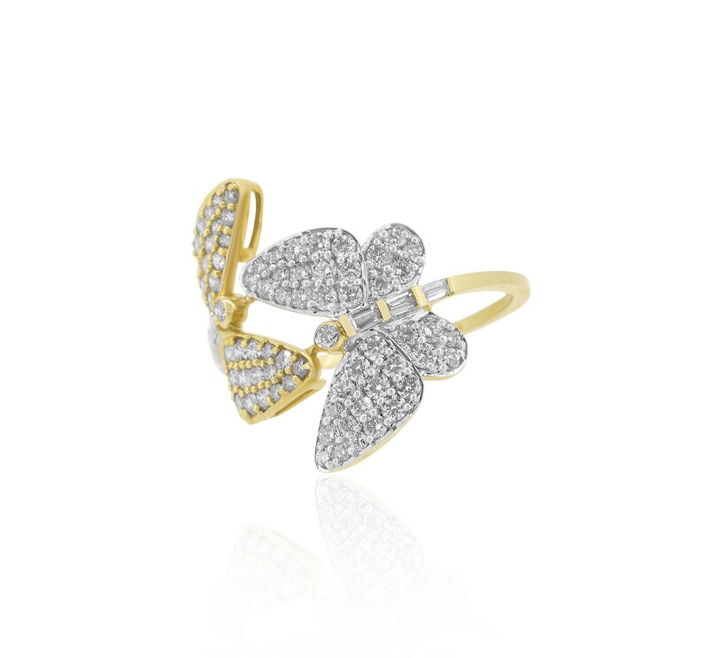 Butterfly Diamond Ring In 14K Solid Gold, Dual Color Ring With Natural Diamonds, Gift for Women image 4