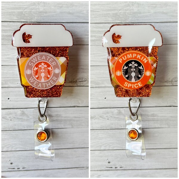 Pumpkin Spice & Sweater Weather Coffee Cup Fall Badge Reel Charm