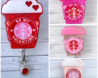 Valentine Coffee Cup Badge Reel Charm