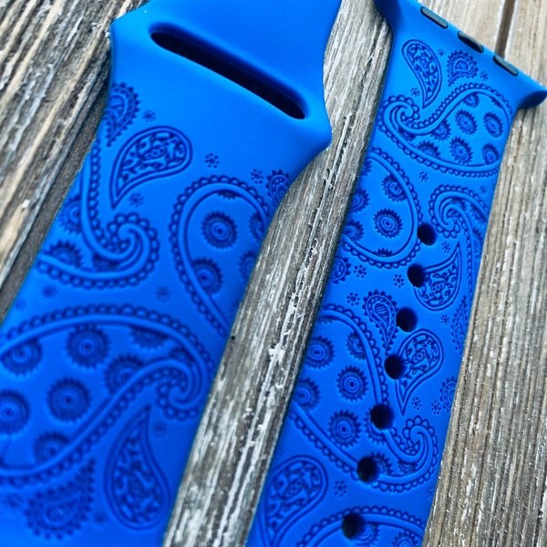 Bandana Paisley Print Engraved Watch Band Compatible with Apple Watch band, Series 3 4 5 6 7 8 9 SE Ultra 38mm 40mm 41 mm 42mm 44mm 45mm 49m