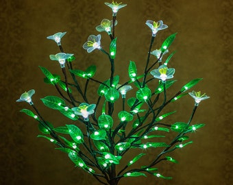 LED tree Flower lamp Green soft silicone leaves and  big white flower