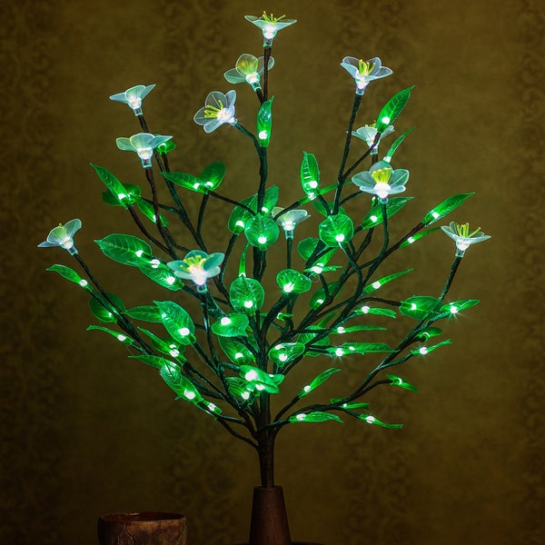 LED tree Flower lamp Green soft silicone leaves and  big white flower