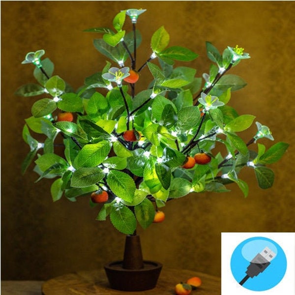 Tree Light Lamp , Lighting Tree Artificial Small Tree Table lamp Flower lamp  Night lights Orange tree+ white flowers