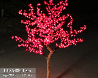 Outdoor LED Red Cherry Blossom Tree with Artificial Natural Trunk 540pcs LEDs 6.0ft/1.8m