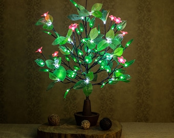 LED-Baum Kid Lights Grüne weiche Blätter und rosa Blume Blumenlampe