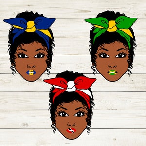 Giamaica, Trinidad e Barbados Donne SVG-Donne Caraibiche, Donne Afro Svg, Donna Nera Svg, Ragazza Nera Magica SVG, Panino disordinato, Istantaneo.